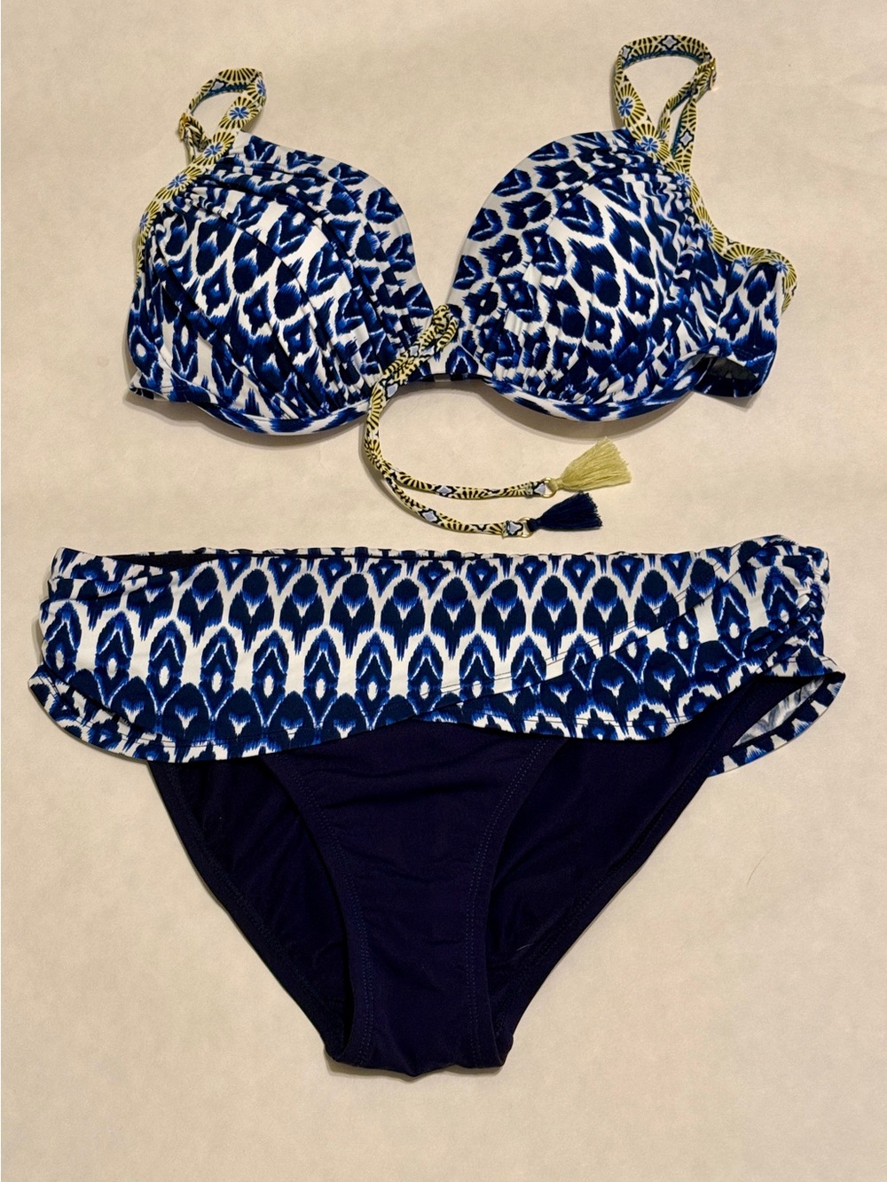 NWOT! BLEU Rod Beattie Blue Ikat Underwire Bikini Set 36D/10